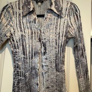 Komarov XS silver patterned button up long sleeve top